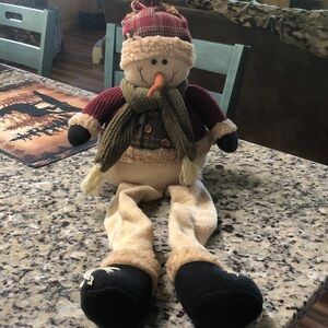 Plush Holiday Snowman Decor with Burgundy Sweater and Olive Scarf